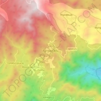Mappa topografica Pannaikadu, altitudine, rilievo