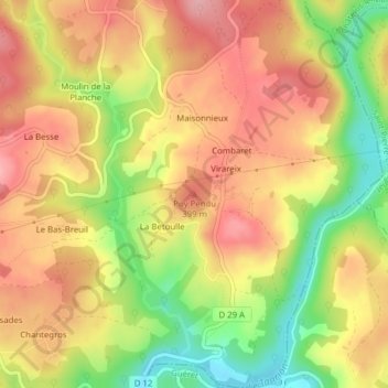 Mappa topografica Puy Pendu, altitudine, rilievo