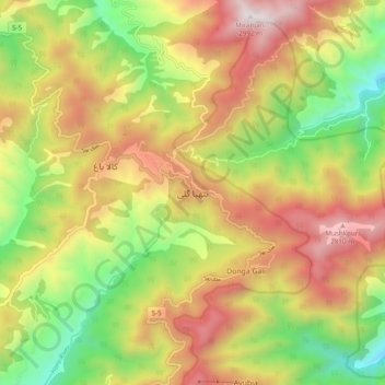 Mappa topografica Nathia Gali, altitudine, rilievo