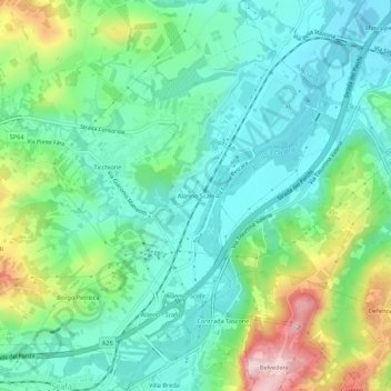 Mappa topografica Alanno Scalo, altitudine, rilievo