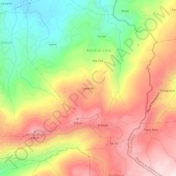 Mappa topografica Lavacido, altitudine, rilievo