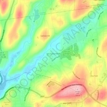 Mappa topografica Van Cortlandtville, altitudine, rilievo