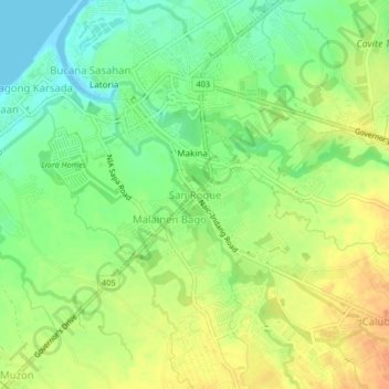 Mappa topografica San Roque, altitudine, rilievo