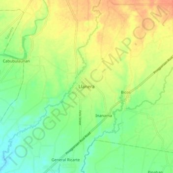 Mappa topografica Llanera, altitudine, rilievo