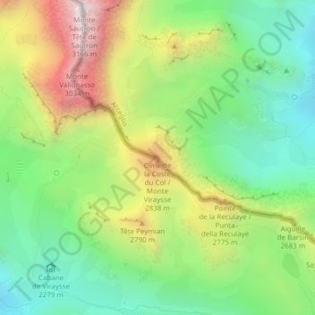 Mappa topografica Cime de la Coste du Col, altitudine, rilievo