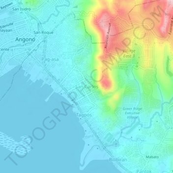Mappa topografica San Carlos, altitudine, rilievo