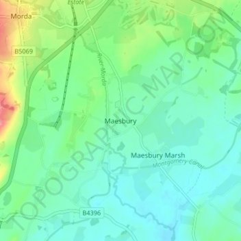 Mappa topografica Maesbury, altitudine, rilievo