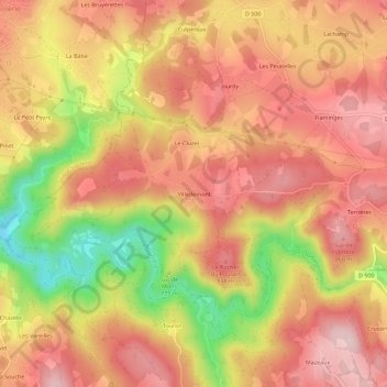 Mappa topografica Villedemont, altitudine, rilievo