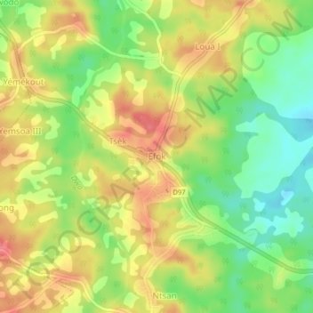 Mappa topografica Efok, altitudine, rilievo