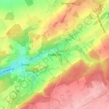Mappa topografica Haltinne, altitudine, rilievo