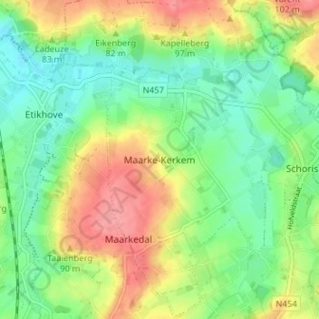 Mappa topografica Maarke-Kerkem, altitudine, rilievo