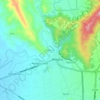 Mappa topografica Alipang, altitudine, rilievo