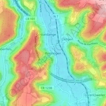 Mappa topografica Prettingen, altitudine, rilievo