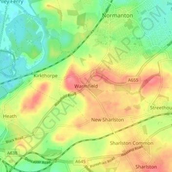 Mappa topografica Warmfield, altitudine, rilievo