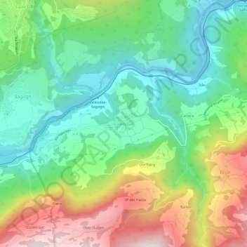 Mappa topografica Valendas, altitudine, rilievo