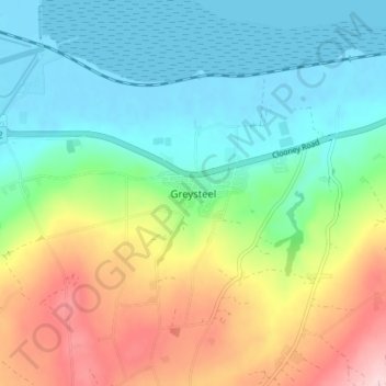 Mappa topografica Greysteel, altitudine, rilievo