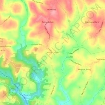 Mappa topografica Wesley Chapel, altitudine, rilievo