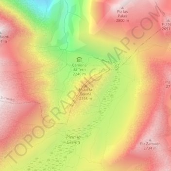 Mappa topografica Muot la Greina, altitudine, rilievo