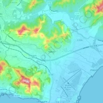 Mappa topografica Hyères, altitudine, rilievo