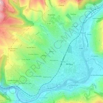 Mappa topografica Ténens, altitudine, rilievo