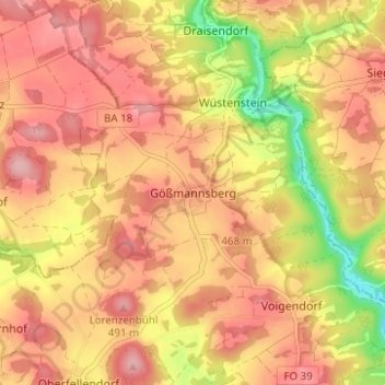 Mappa topografica Gößmannsberg, altitudine, rilievo