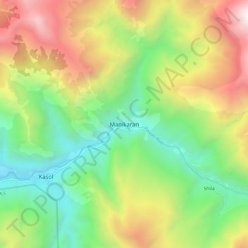 Mappa topografica Manikaran, altitudine, rilievo
