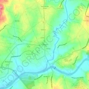 Mappa topografica Sampaio, altitudine, rilievo