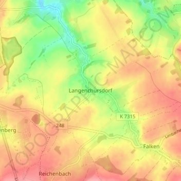 Mappa topografica Langenchursdorf, altitudine, rilievo