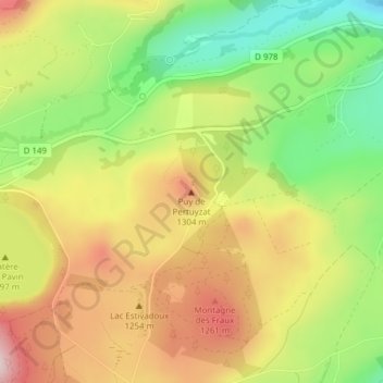 Mappa topografica Puy de Pertuyzat, altitudine, rilievo