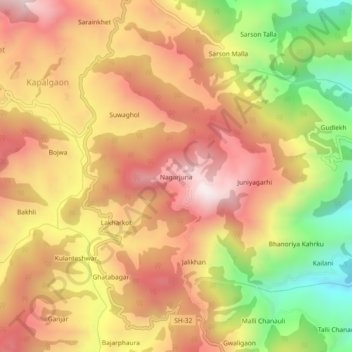 Mappa topografica Nagarjuna, altitudine, rilievo