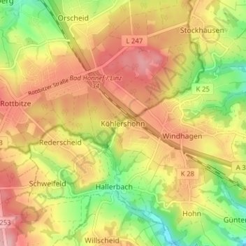 Mappa topografica Köhlershohn, altitudine, rilievo