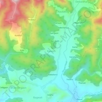 Mappa topografica Rawari, altitudine, rilievo