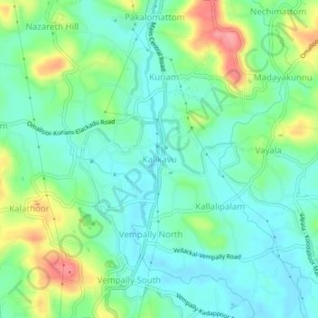Mappa topografica Kalikavu, altitudine, rilievo