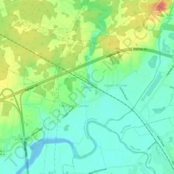 Mappa topografica Onslow, altitudine, rilievo