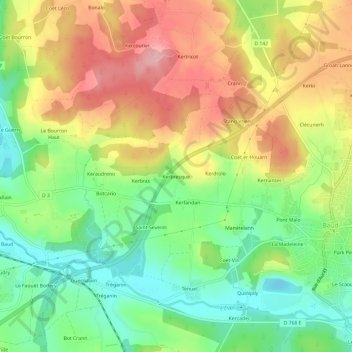 Mappa topografica Kerbresque, altitudine, rilievo