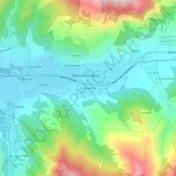 Mappa topografica La Gravette, altitudine, rilievo