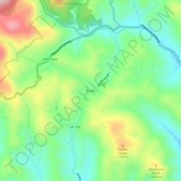Mappa topografica Rugby, altitudine, rilievo
