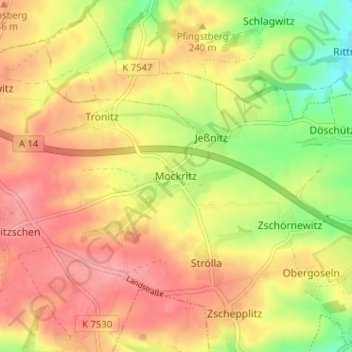 Mappa topografica Mockritz, altitudine, rilievo