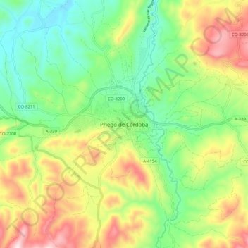 Mappa topografica Priego de Córdoba, altitudine, rilievo