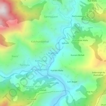 Mappa topografica Maithan, altitudine, rilievo