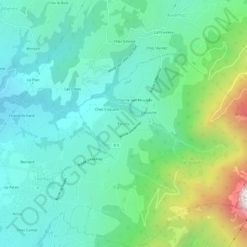 Mappa topografica Poussy, altitudine, rilievo