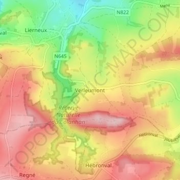 Mappa topografica Verleumont, altitudine, rilievo