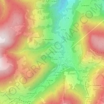 Mappa topografica Les Carroz Dessus, altitudine, rilievo
