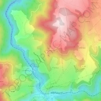 Mappa topografica Rochegude, altitudine, rilievo