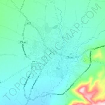 Mappa topografica Jerez, altitudine, rilievo