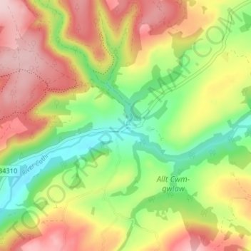 Mappa topografica Abergorlech, altitudine, rilievo