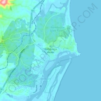 Mappa topografica Nambucca Heads, altitudine, rilievo