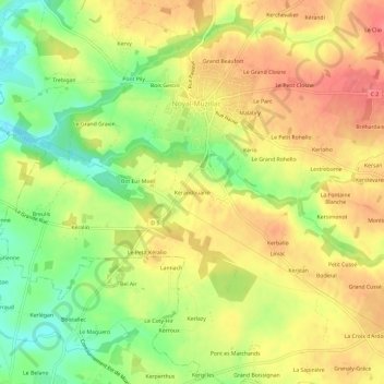 Mappa topografica Kerandouarin, altitudine, rilievo