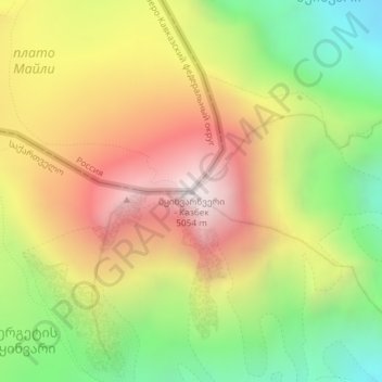 Mappa topografica Kazbegi, altitudine, rilievo