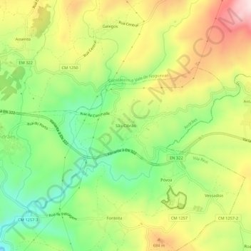 Mappa topografica São Cibrão, altitudine, rilievo